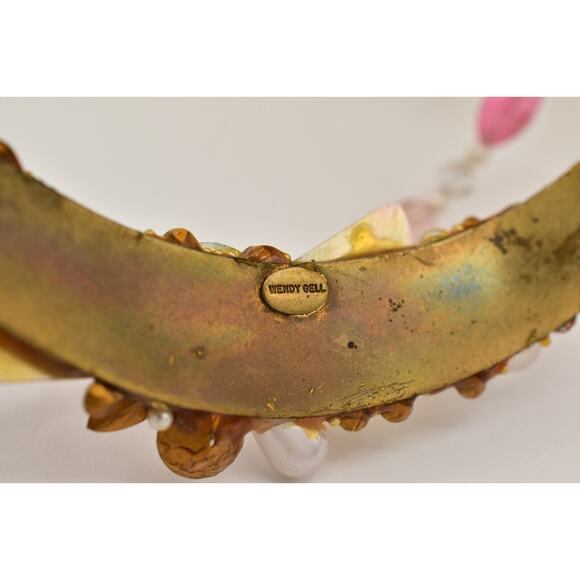 Wendy Gell Vintage Collar Necklace Cluster Pink AB Crystal Pearl Signed 80s BinN - Picture 10 of 12
